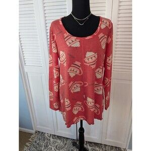 Any Body Cozy PJ Top Women's M Cocoa Mugs Waffle Weave Super Soft Hot Chocolate